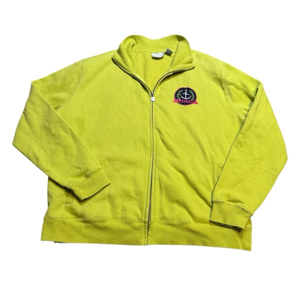 ✨ Lakegirl XXL Lime Green Zip Track Jacket Anchor‎ Logo Fleece ✨